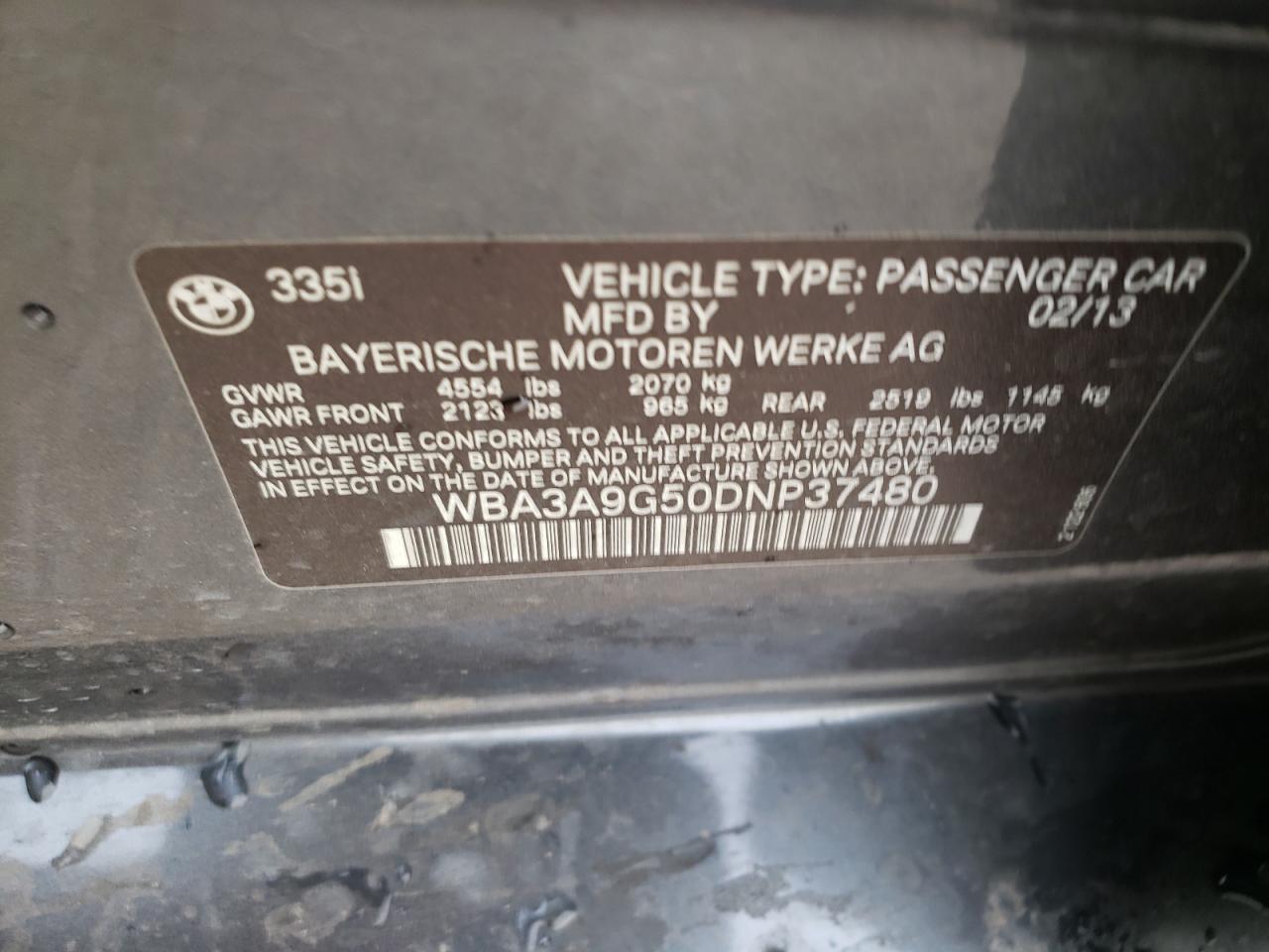 Photo 10 from auction – 2013 BMW 335 I with VIN WBA3A9G50DNP37480
