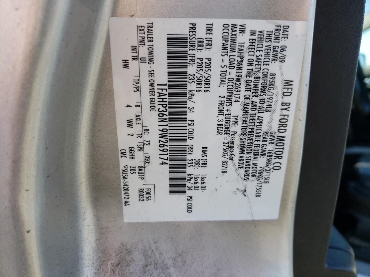 Photo 10 from auction – 2009 FORD FOCUS SES with VIN 1FAHP36N19W269174