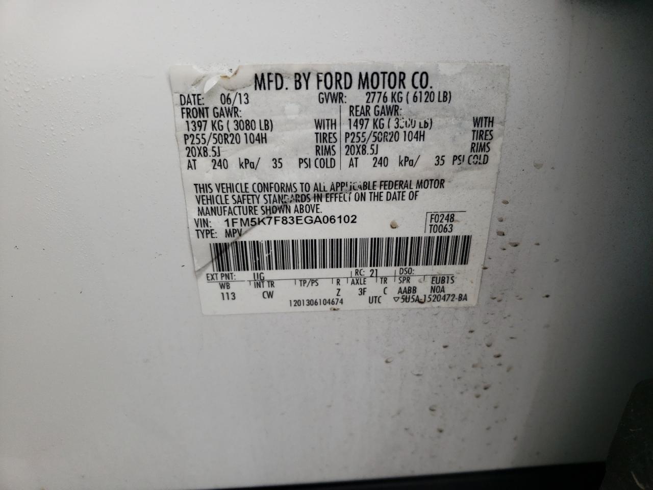 Photo 10 from auction – 2014 FORD EXPLORER L with VIN 1FM5K7F83EGA06102