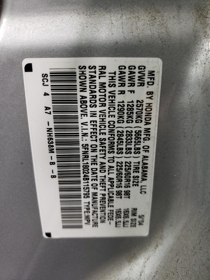 Photo 10 from auction – 2004 HONDA ODYSSEY EX with VIN 5FNRL18024B115795