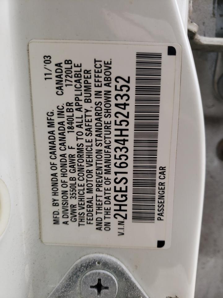 Photo 10 from auction – 2004 HONDA CIVIC LX with VIN 2HGES16534H524352