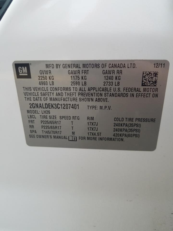 Photo 10 from auction – 2012 CHEVROLET EQUINOX LT with VIN 2GNALDEK3C1207401