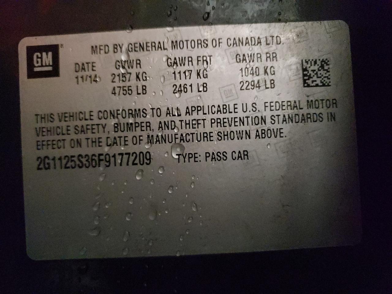 Photo 10 from auction – 2015 CHEVROLET IMPALA LT with VIN 2G1125S36F9177209