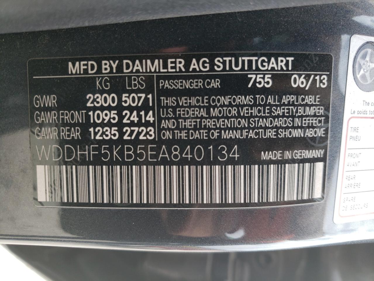 Photo 10 from auction – 2014 MERCEDES-BENZ E 350 with VIN WDDHF5KB5EA840134
