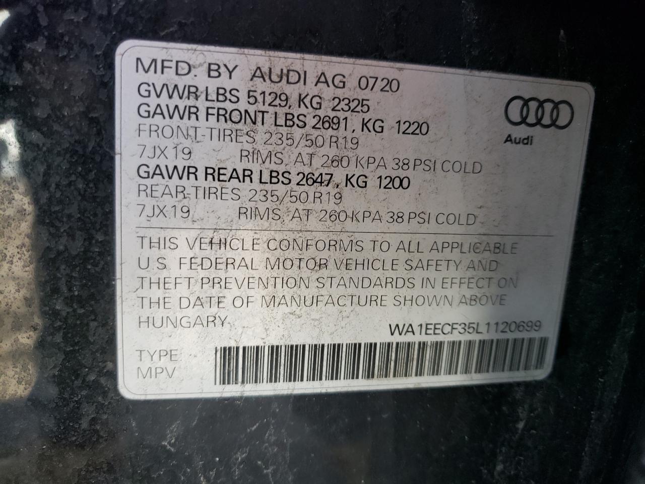 Photo 10 from auction – 2020 AUDI Q3 PREMIUM with VIN WA1EECF35L1120699