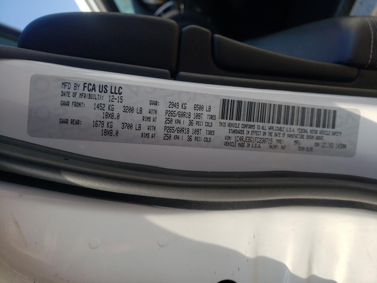 Photo 10 from auction – 2015 JEEP GRAND CHER with VIN 1C4RJEBG1FC230715