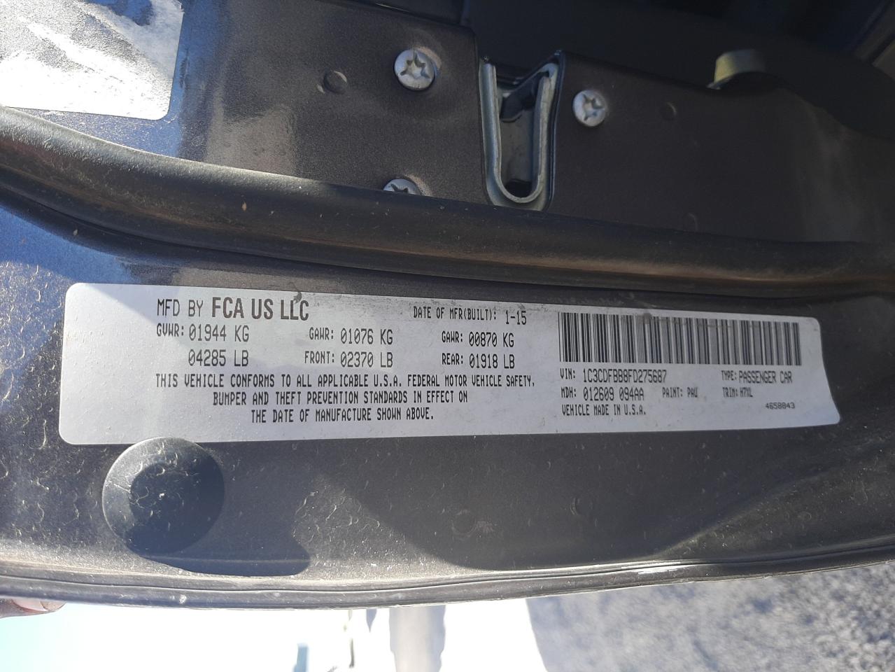 Photo 10 from auction – 2015 DODGE DART SXT with VIN 1C3CDFBB8FD275687