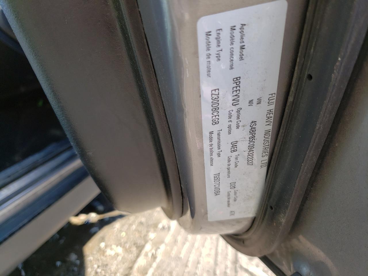 Photo 10 from auction – 2009 SUBARU OUTBACK 3. with VIN 4S4BP85C094322337