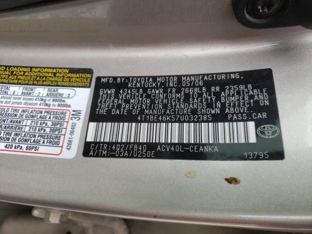Photo 10 from auction – 2007 TOYOTA CAMRY CE with VIN 4T1BE46K57U032385