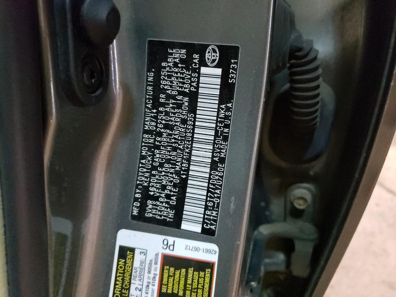 Photo 10 from auction – 2014 TOYOTA CAMRY L with VIN 4T1BF1FK2EU856935