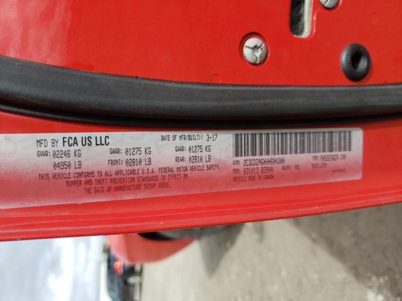 Photo 10 from auction – 2017 DODGE CHALLENGER with VIN 2C3CDZAGXHH604300