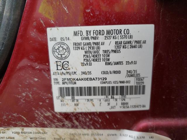 Photo 10 from auction – 2014 FORD EDGE SPORT with VIN 2FMDK4AK0EBA73129