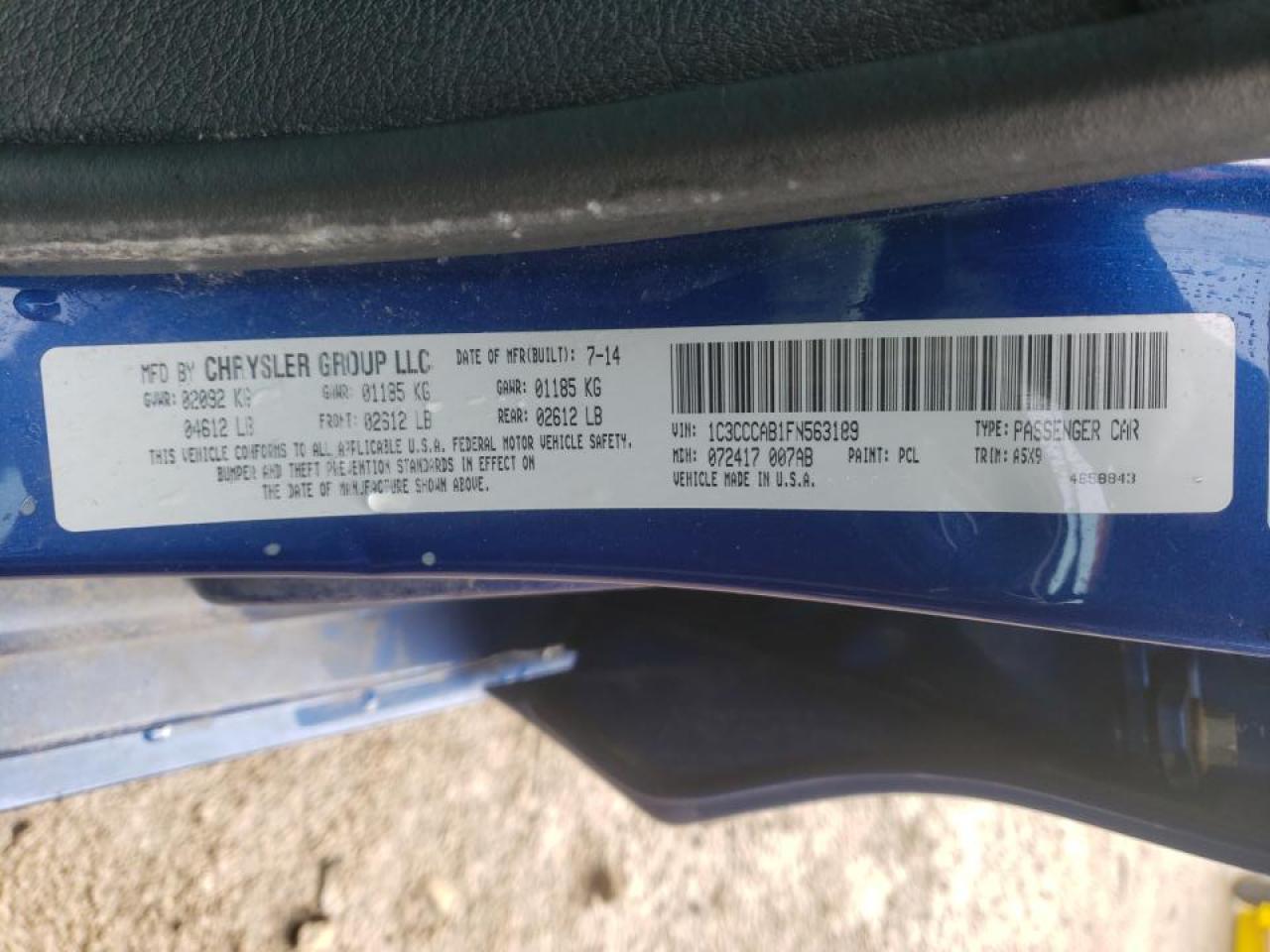 Photo 10 from auction – 2015 CHRYSLER 200 LIMITE with VIN 1C3CCCAB1FN563189