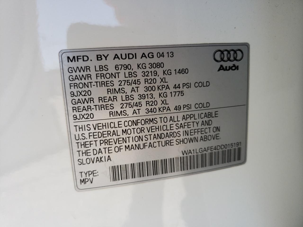 Photo 10 from auction – 2013 AUDI Q7 PREMIUM with VIN WA1LGAFE4DD015191