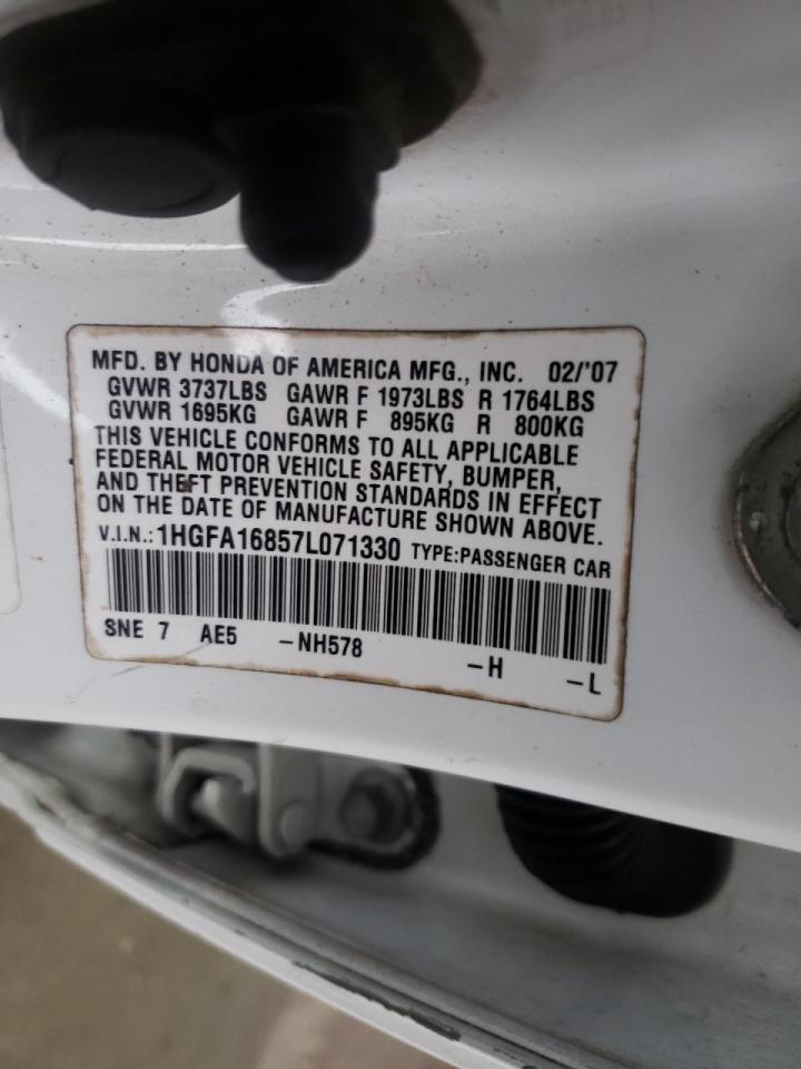 Photo 10 from auction – 2007 HONDA CIVIC EX with VIN 1HGFA16857L071330