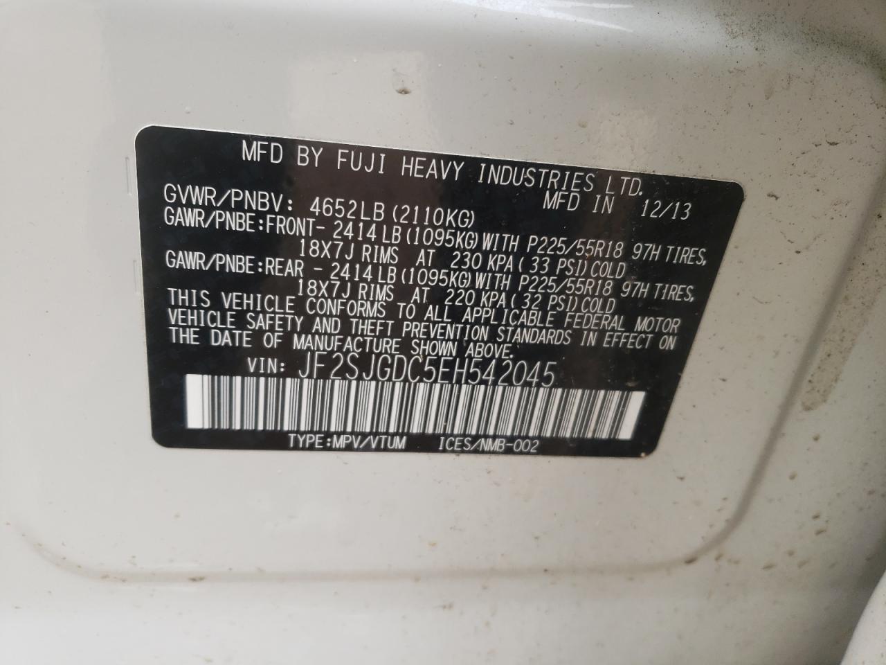 Photo 10 from auction – 2014 SUBARU FORESTER 2 with VIN JF2SJGDC5EH542045