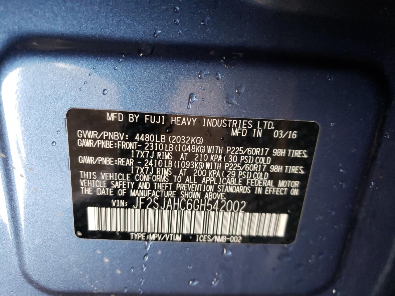Photo 10 from auction – 2016 SUBARU FORESTER 2 with VIN JF2SJAHC6GH542002