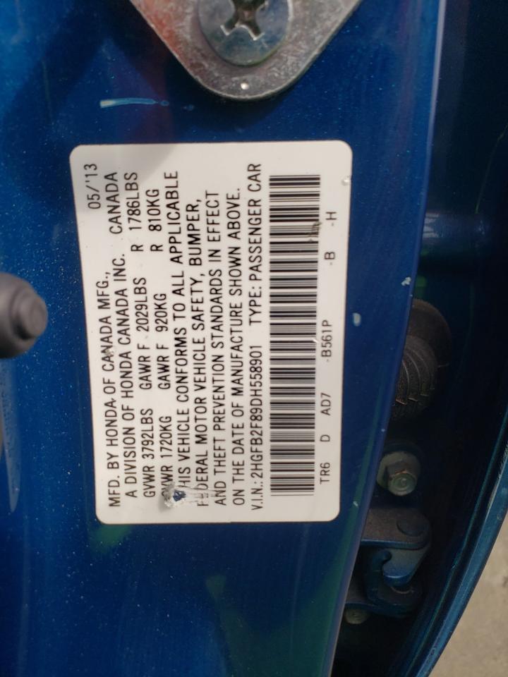 Photo 10 from auction – 2013 HONDA CIVIC EX with VIN 2HGFB2F89DH558901