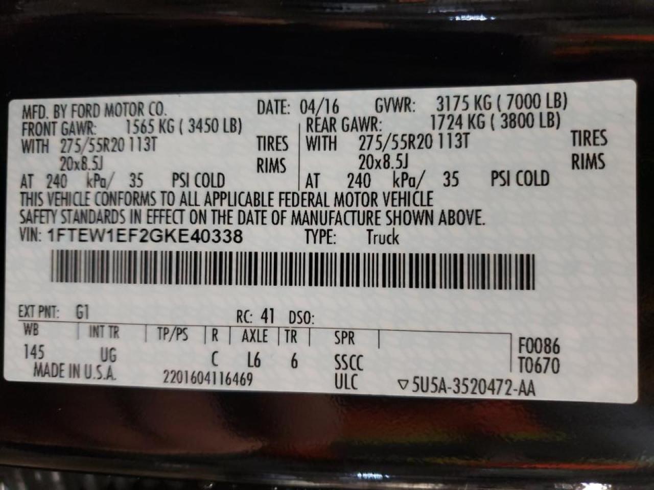 Photo 10 from auction – 2016 FORD F150 SUPER with VIN 1FTEW1EF2GKE40338