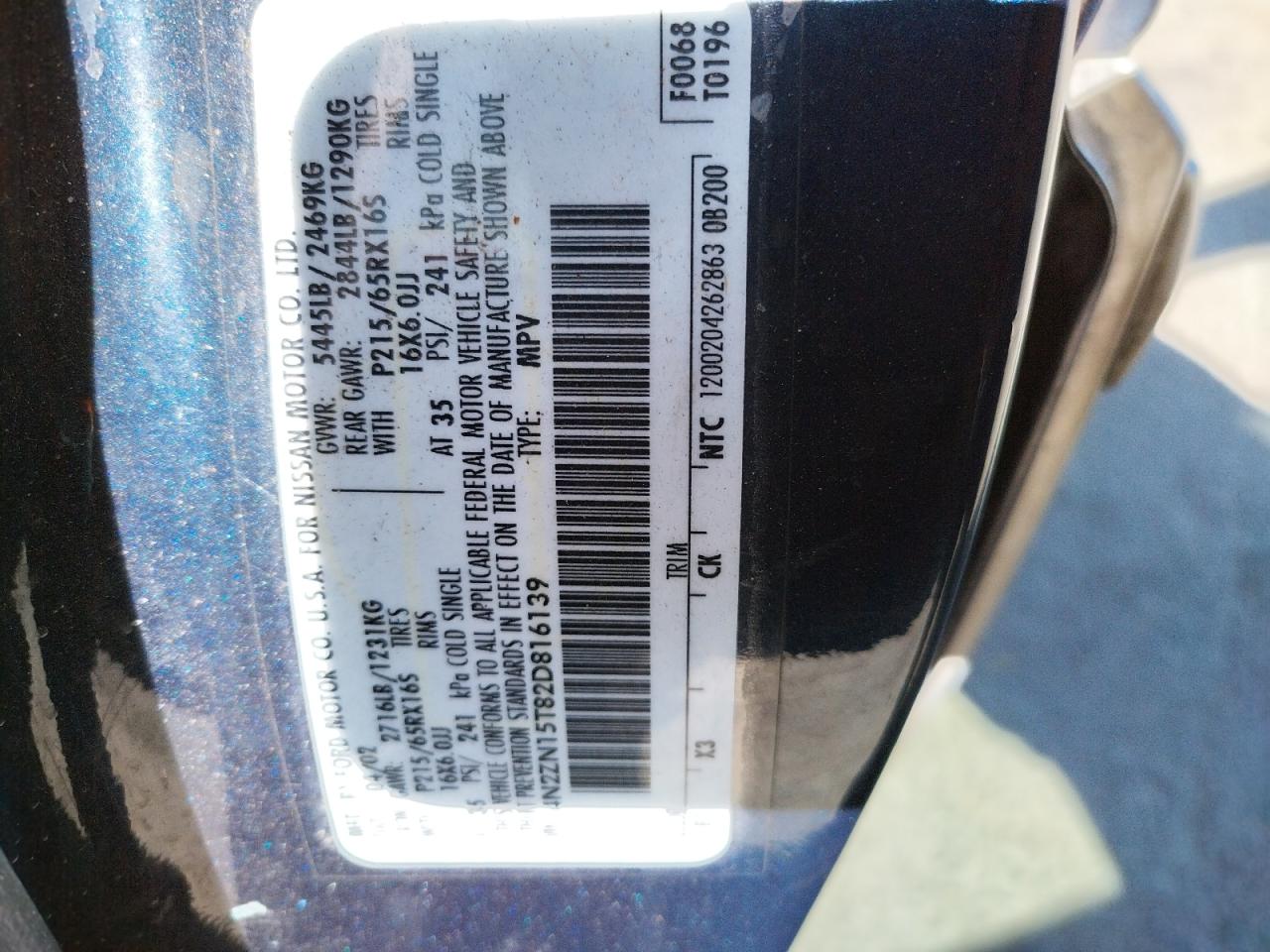 Photo 10 from auction – 2002 NISSAN QUEST GXE with VIN 4N2ZN15T82D816139