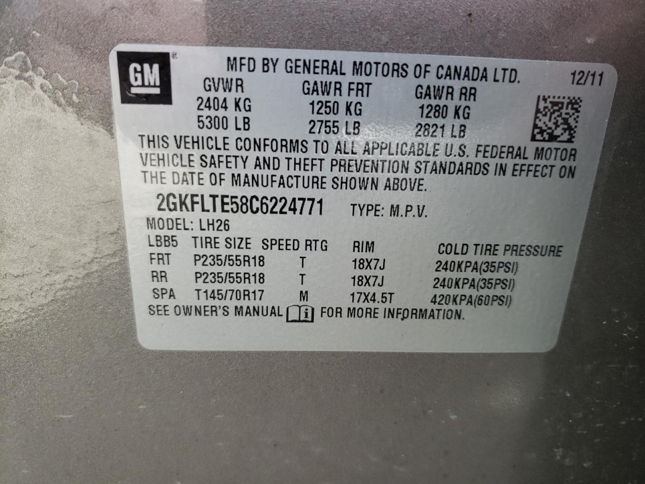 Photo 10 from auction – 2012 GMC TERRAIN SL with VIN 2GKFLTE58C6224771