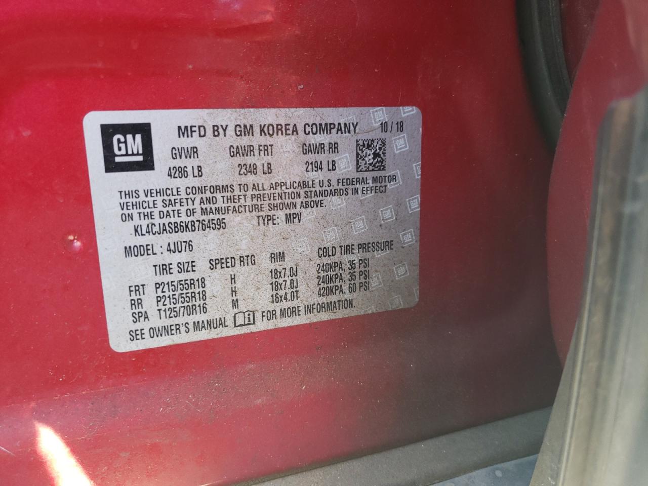 Photo 10 from auction – 2019 BUICK ENCORE PRE with VIN KL4CJASB6KB764595
