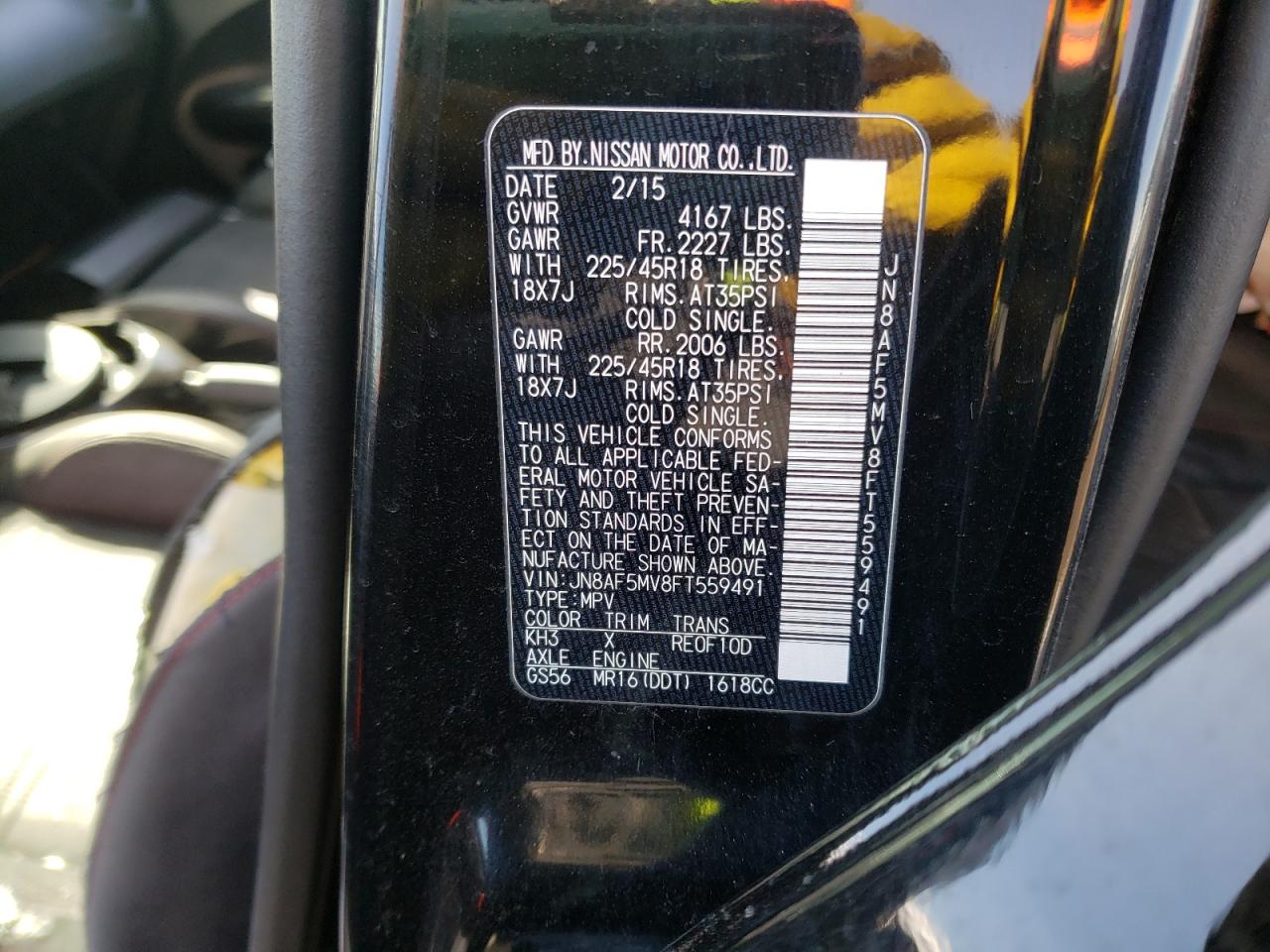 Photo 10 from auction – 2015 NISSAN JUKE S with VIN JN8AF5MV8FT559491