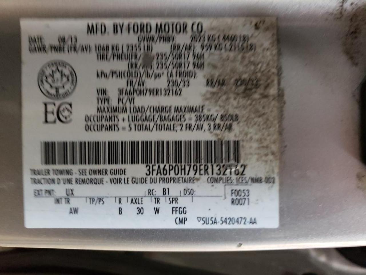 Photo 10 from auction – 2014 FORD FUSION SE with VIN 3FA6P0H79ER132162