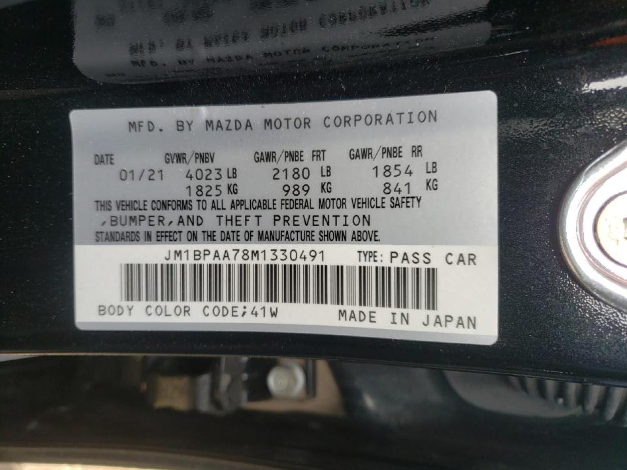 Photo 10 from auction – 2021 MAZDA 3 with VIN JM1BPAA78M1330491