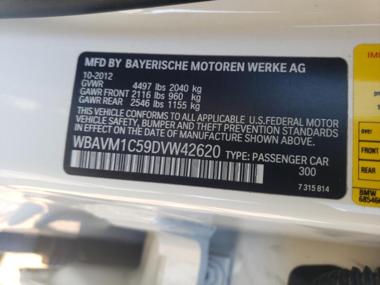 Photo 10 from auction – 2013 BMW X1 SDRIVE2 with VIN WBAVM1C59DVW42620