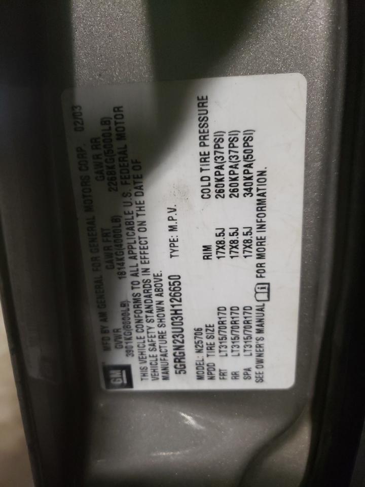 Photo 10 from auction – 2003 HUMMER H2 with VIN 5GRGN23U03H126650