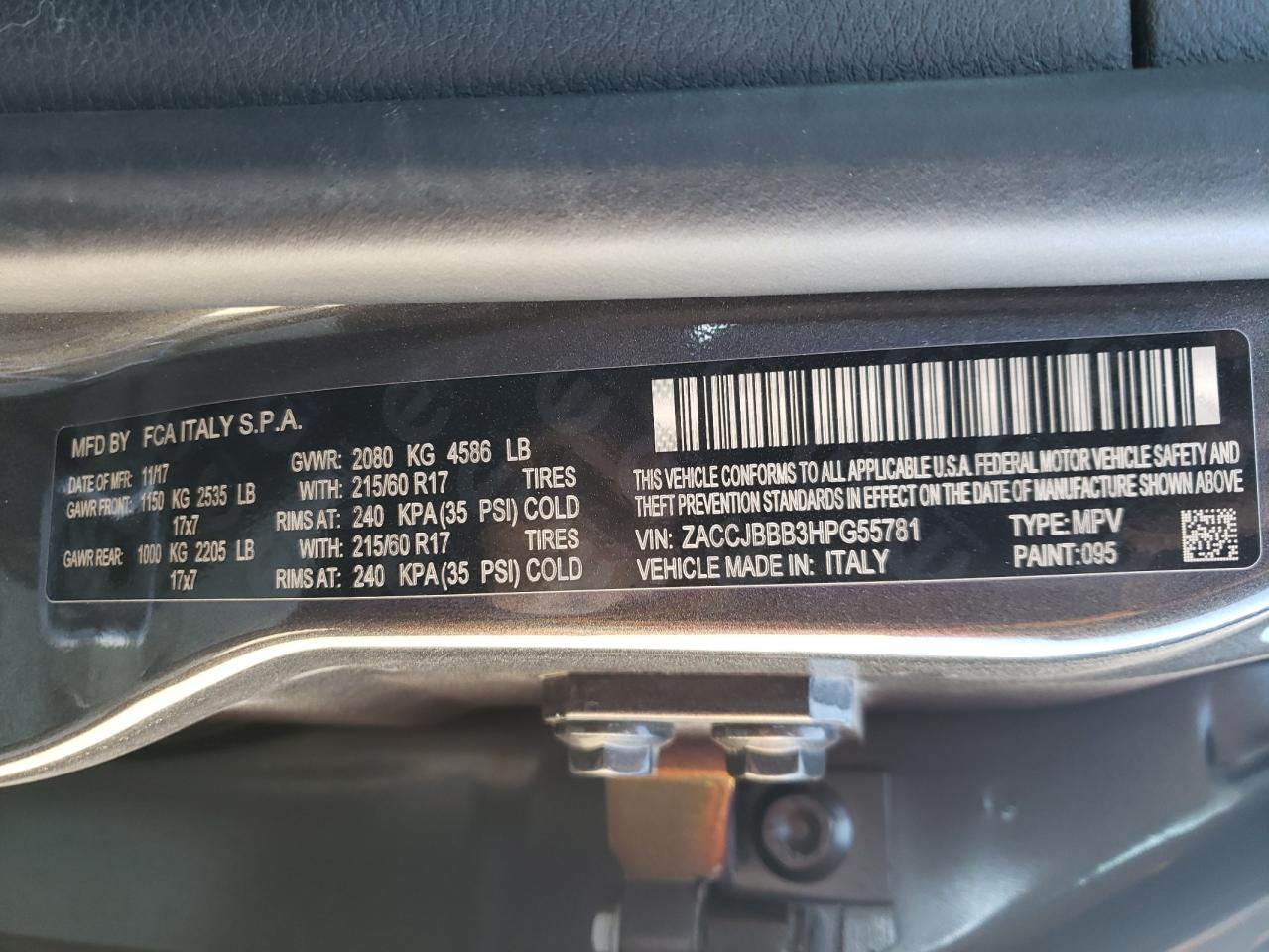 Photo 10 from auction – 2017 JEEP RENEGADE L with VIN ZACCJBBB3HPG55781