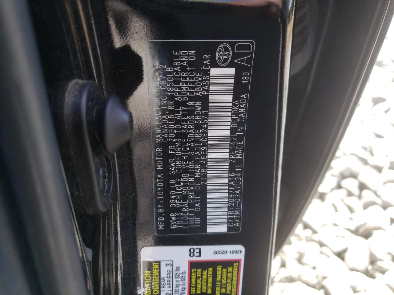 Photo 10 from auction – 2013 TOYOTA COROLLA BA with VIN 2T1BU4EE9DC924571