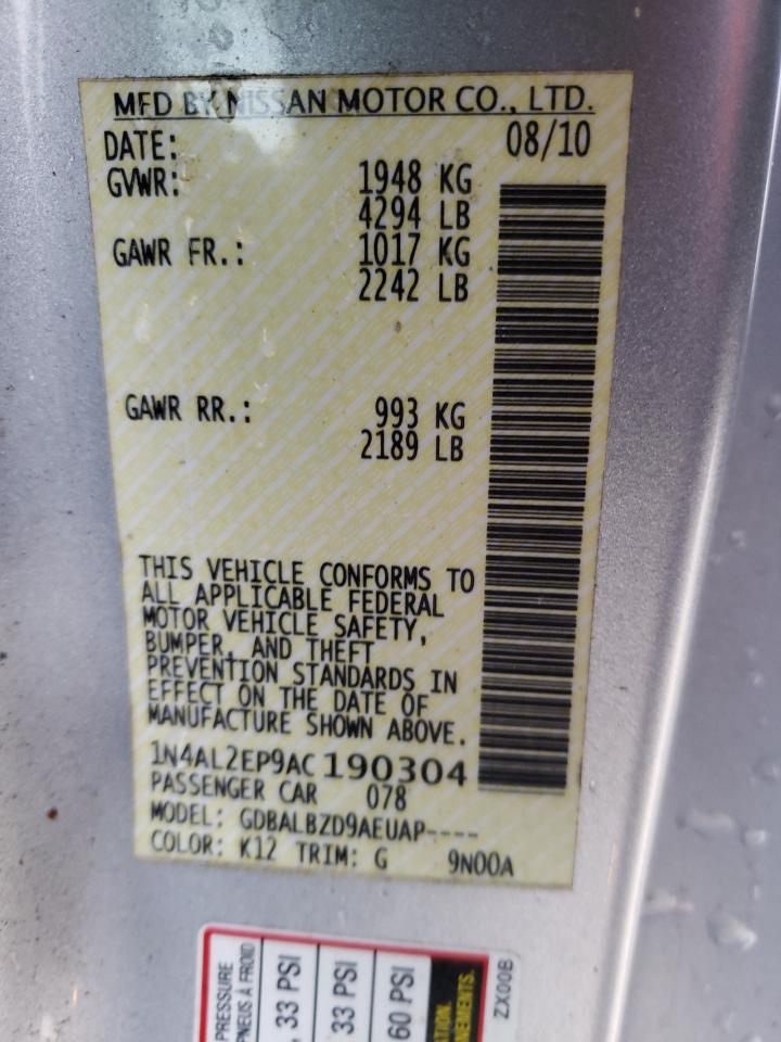 Photo 10 from auction – 2010 NISSAN ALTIMA S with VIN 1N4AL2EP9AC190304