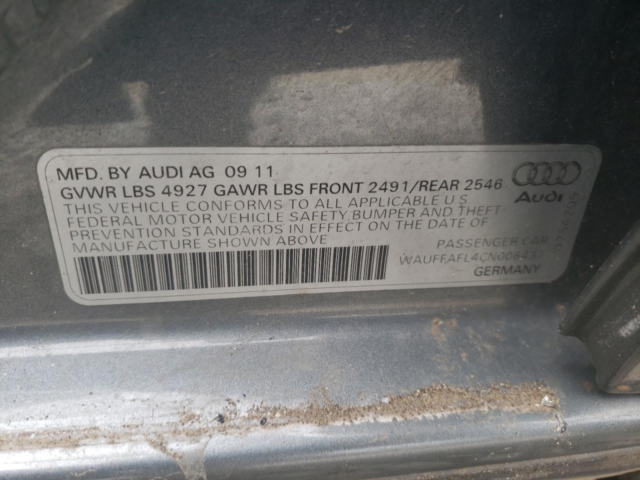 Photo 10 from auction – 2012 AUDI A4 PREMIUM with VIN WAUFFAFL4CN008431
