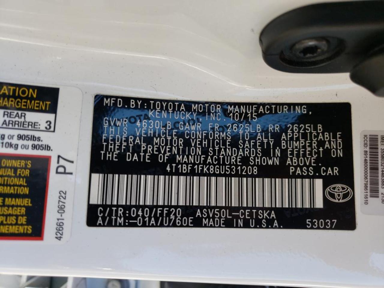 Photo 10 from auction – 2016 TOYOTA CAMRY LE with VIN 4T1BF1FK8GU531208