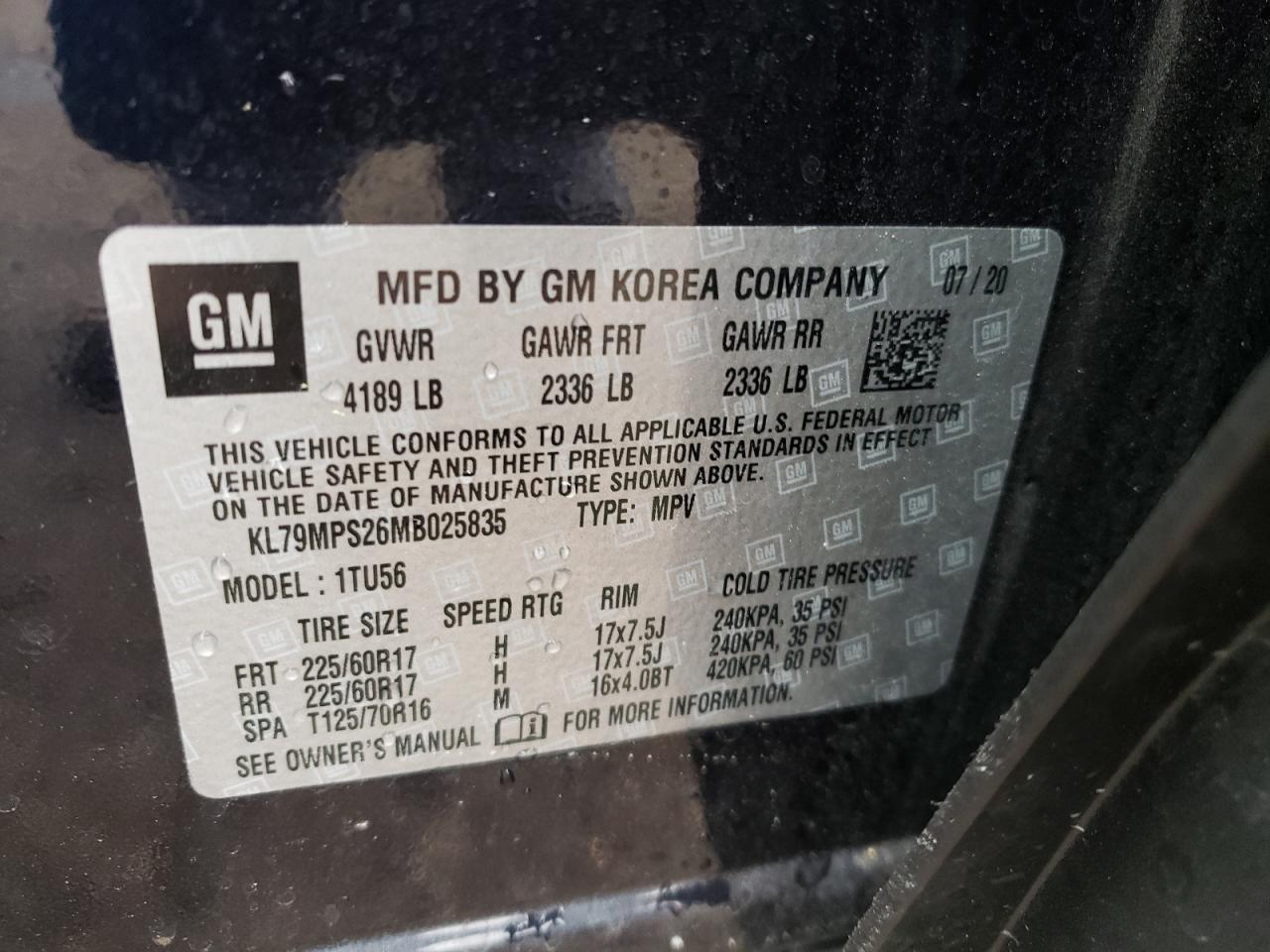 Photo 10 from auction – 2021 CHEVROLET TRAILBLAZE with VIN KL79MPS26MB025835