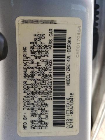 Photo 10 from auction – 2013 TOYOTA COROLLA BA with VIN 5YFBU4EE7DP147033