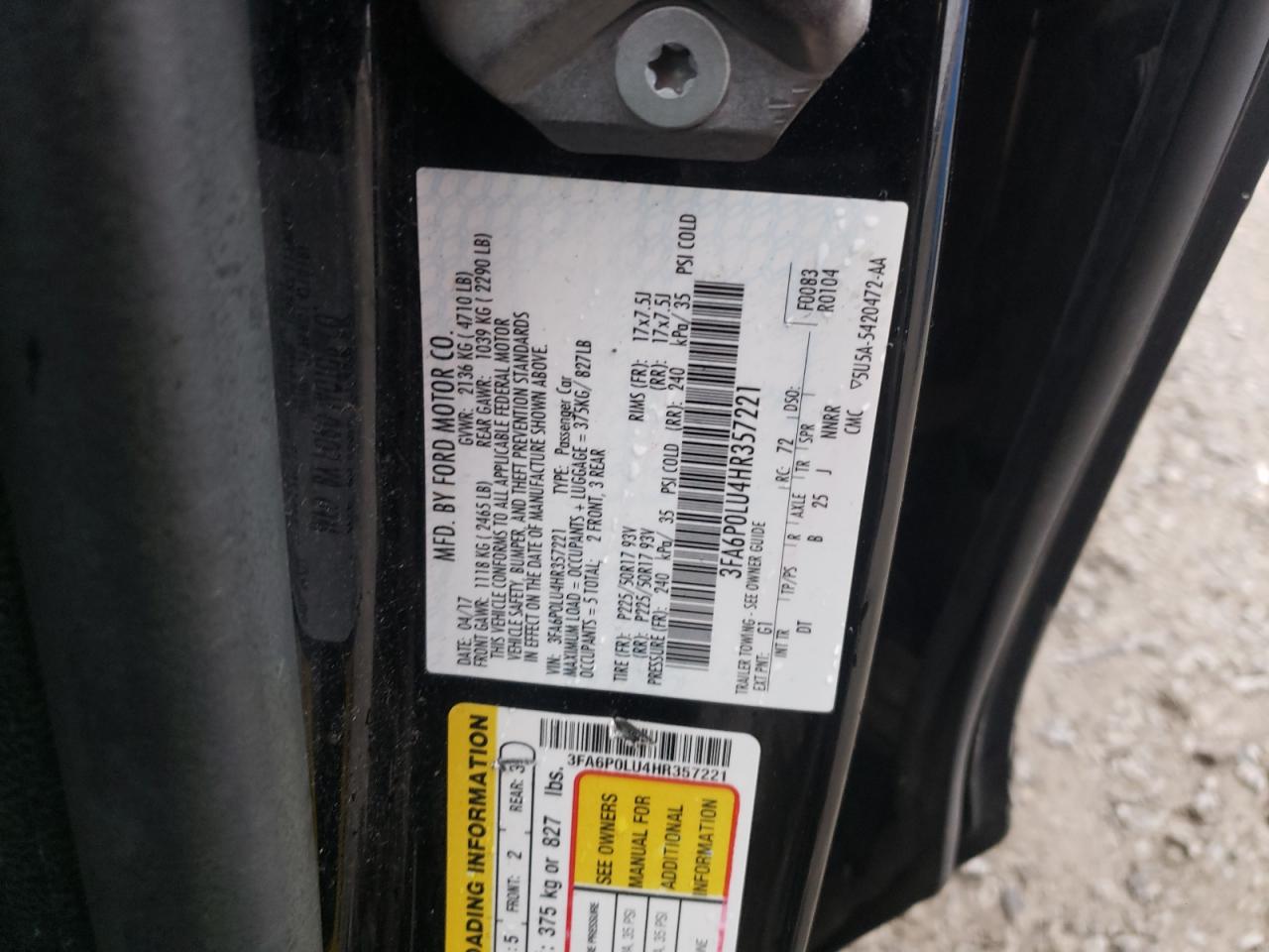 Photo 10 from auction – 2017 FORD FUSION SE with VIN 3FA6P0LU4HR357221