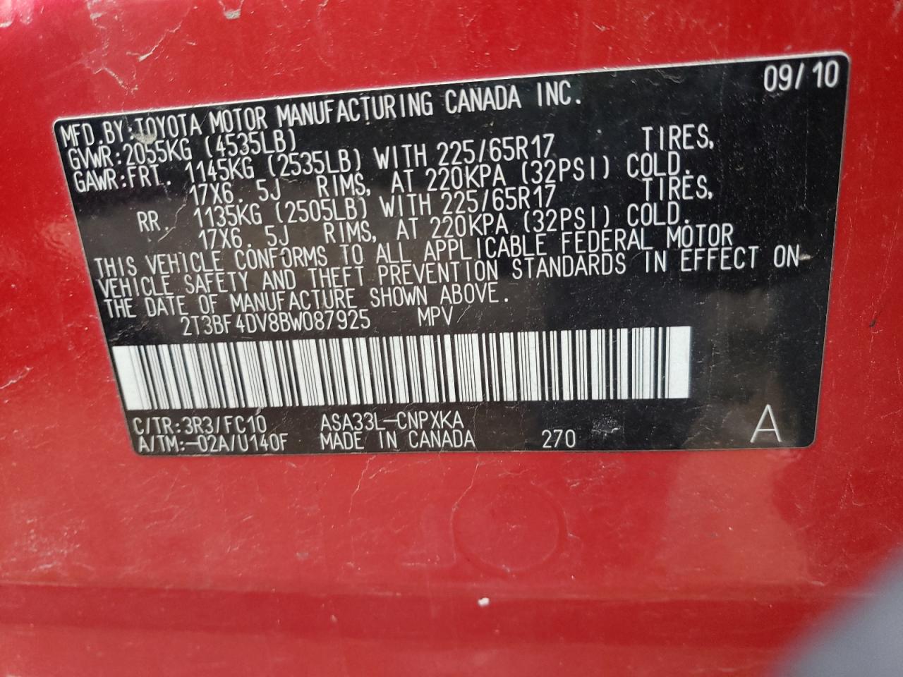 Photo 10 from auction – 2011 TOYOTA RAV4 with VIN 2T3BF4DV8BW087925