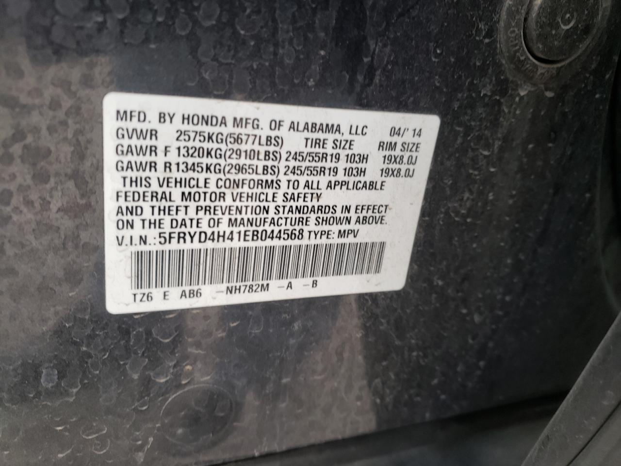 Photo 10 from auction – 2014 ACURA MDX TECHNO with VIN 5FRYD4H41EB044568