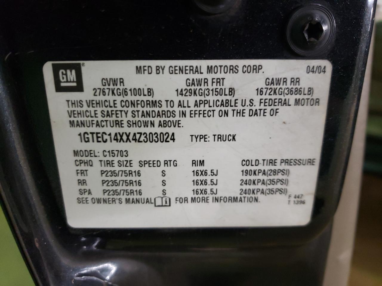 Photo 10 from auction – 2004 GMC NEW SIERRA with VIN 1GTEC14XX4Z303024