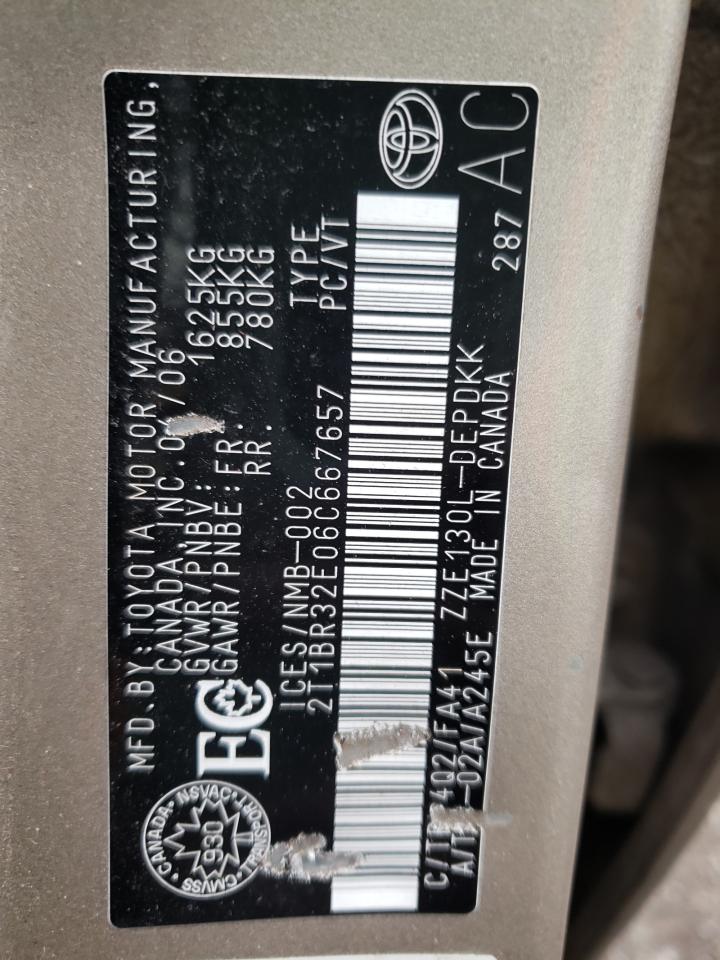 Фото 10 с аукциона – 2006 TOYOTA COROLLA CE с VIN 2T1BR32E06C667657