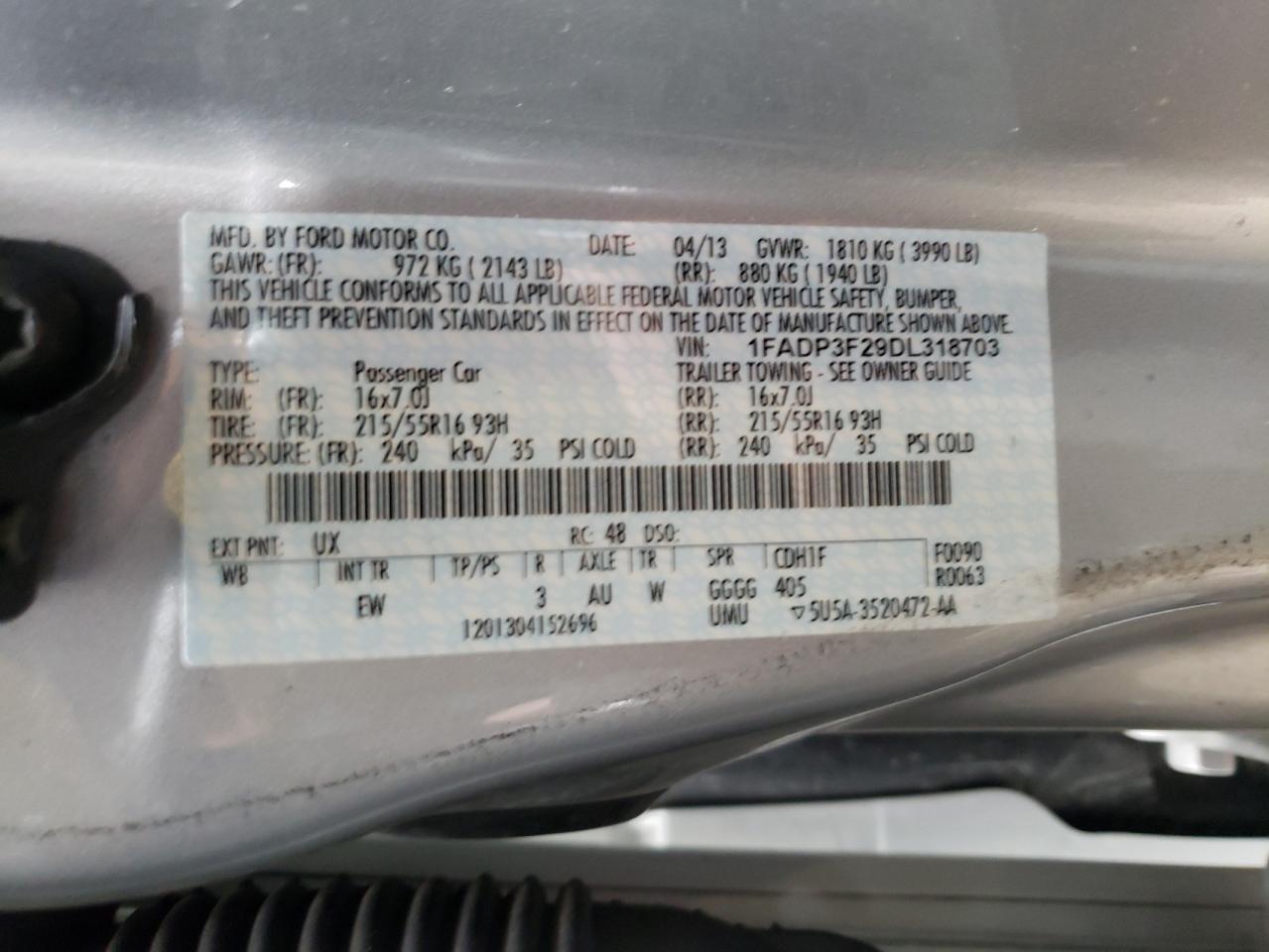 صورة رقم 10 من المزاد - 2013 FORD FOCUS SE مع VIN 1FADP3F29DL318703