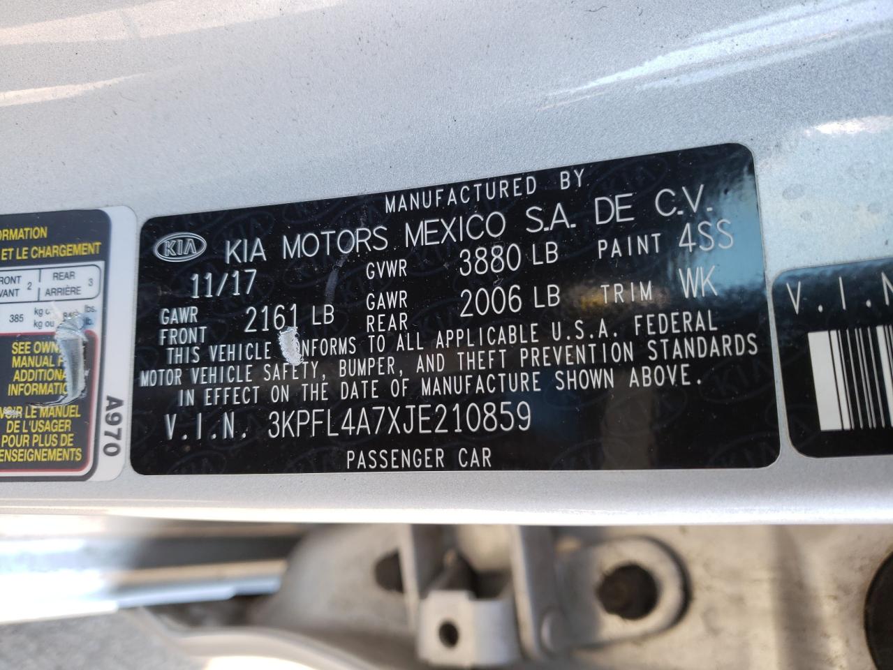 Photo 10 from auction – 2018 KIA FORTE LX with VIN 3KPFL4A7XJE210859