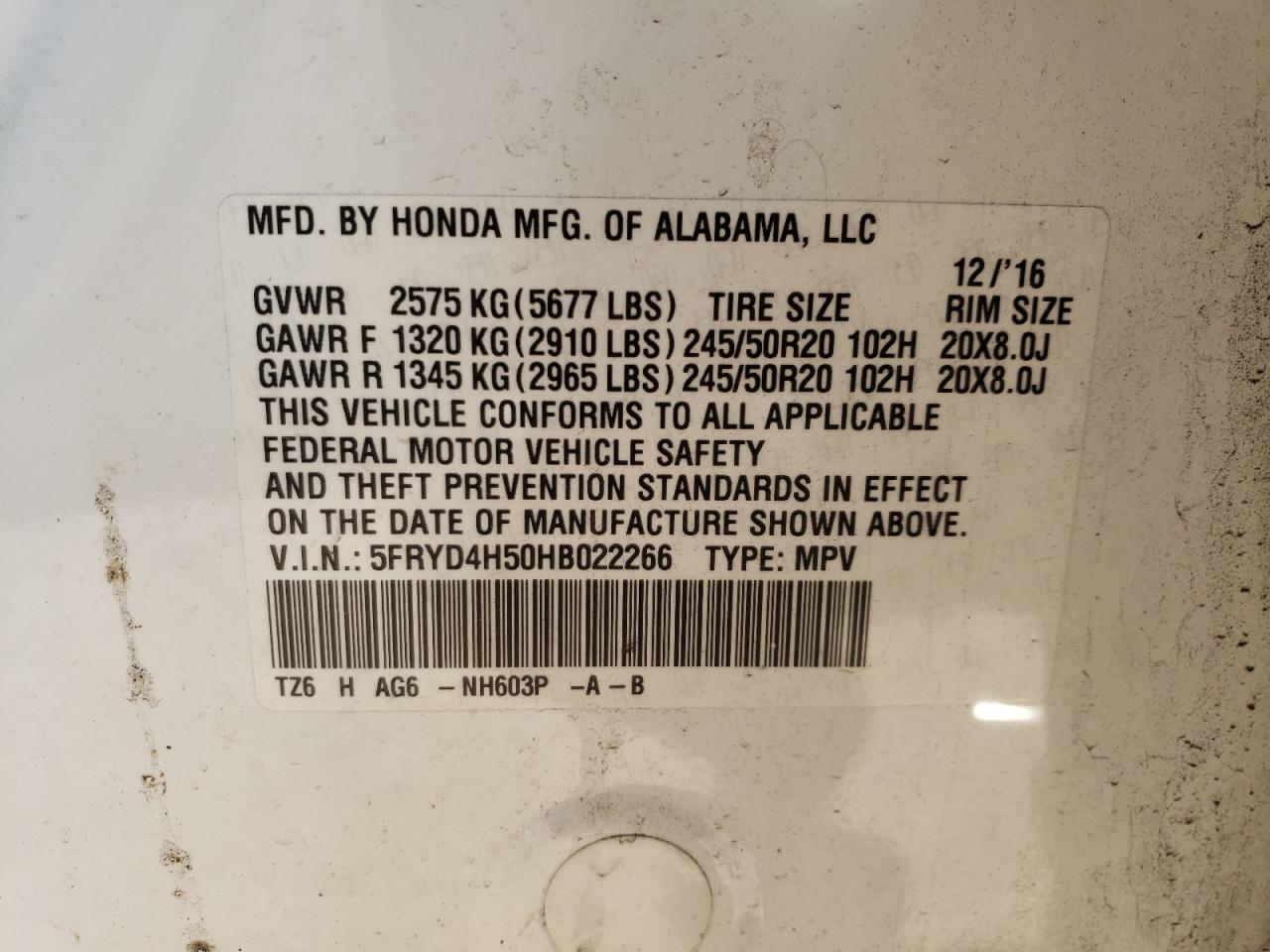 Photo 10 from auction – 2017 ACURA MDX TECHNO with VIN 5FRYD4H50HB022266