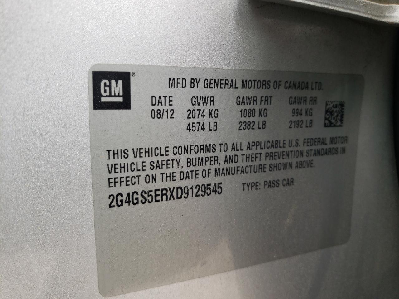 Photo 10 from auction – 2013 BUICK REGAL PREM with VIN 2G4GS5ERXD9129545