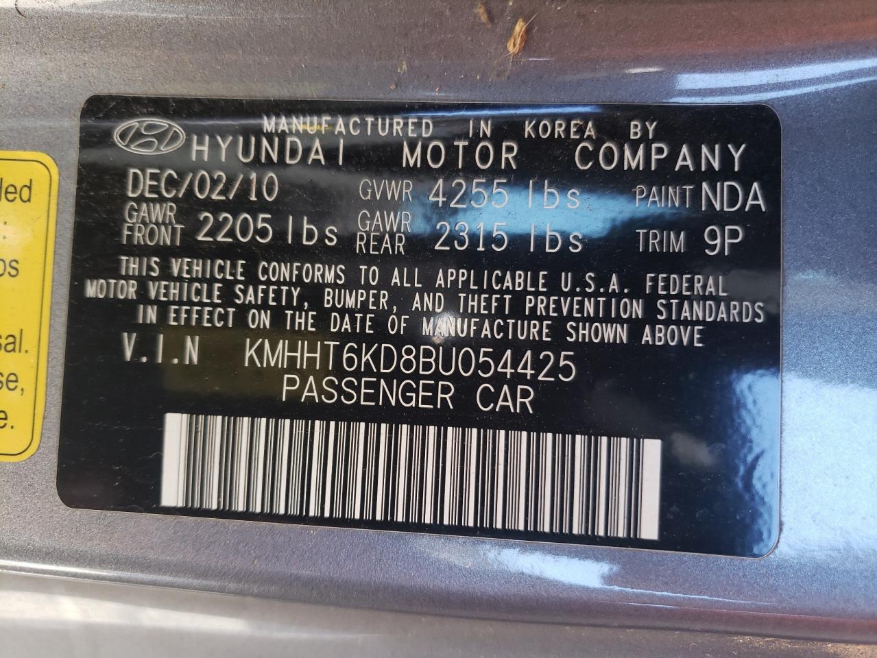 Photo 10 from auction – 2011 HYUNDAI GENESIS CO with VIN KMHHT6KD8BU054425