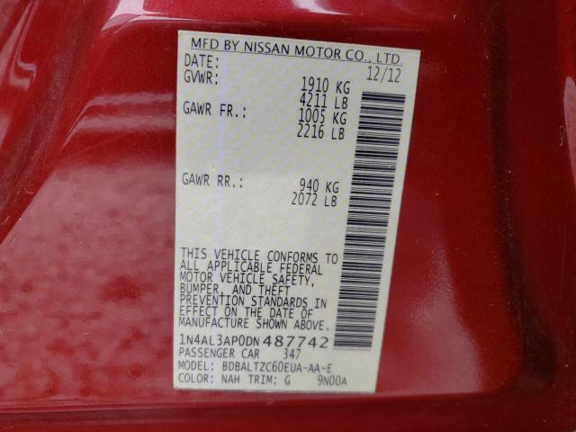 Photo 10 from auction – 2013 NISSAN ALTIMA 2.5 with VIN 1N4AL3AP0DN487742