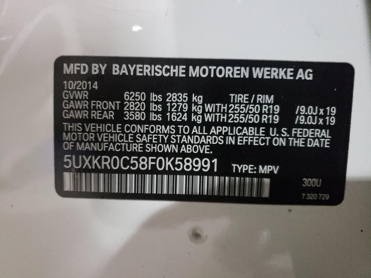 Photo 10 from auction – 2015 BMW X5 XDRIVE3 with VIN 5UXKR0C58F0K58991